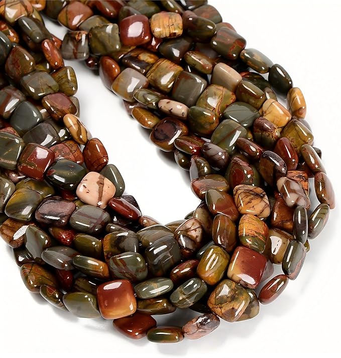 28Pcs 12mm Flat Square Red Creek Stone Beads - Image 3