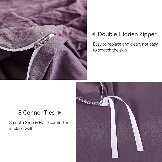 JELLYMONI Purple Duvet Cover Queen Size, Soft Breathable Seersucker Duvet Cover - Image 5