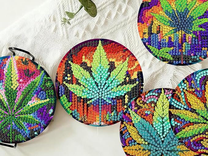 8 PCS Leaves Diamond Art Coasters Kits Diamond Painting Coaster | Diamond - Image 7