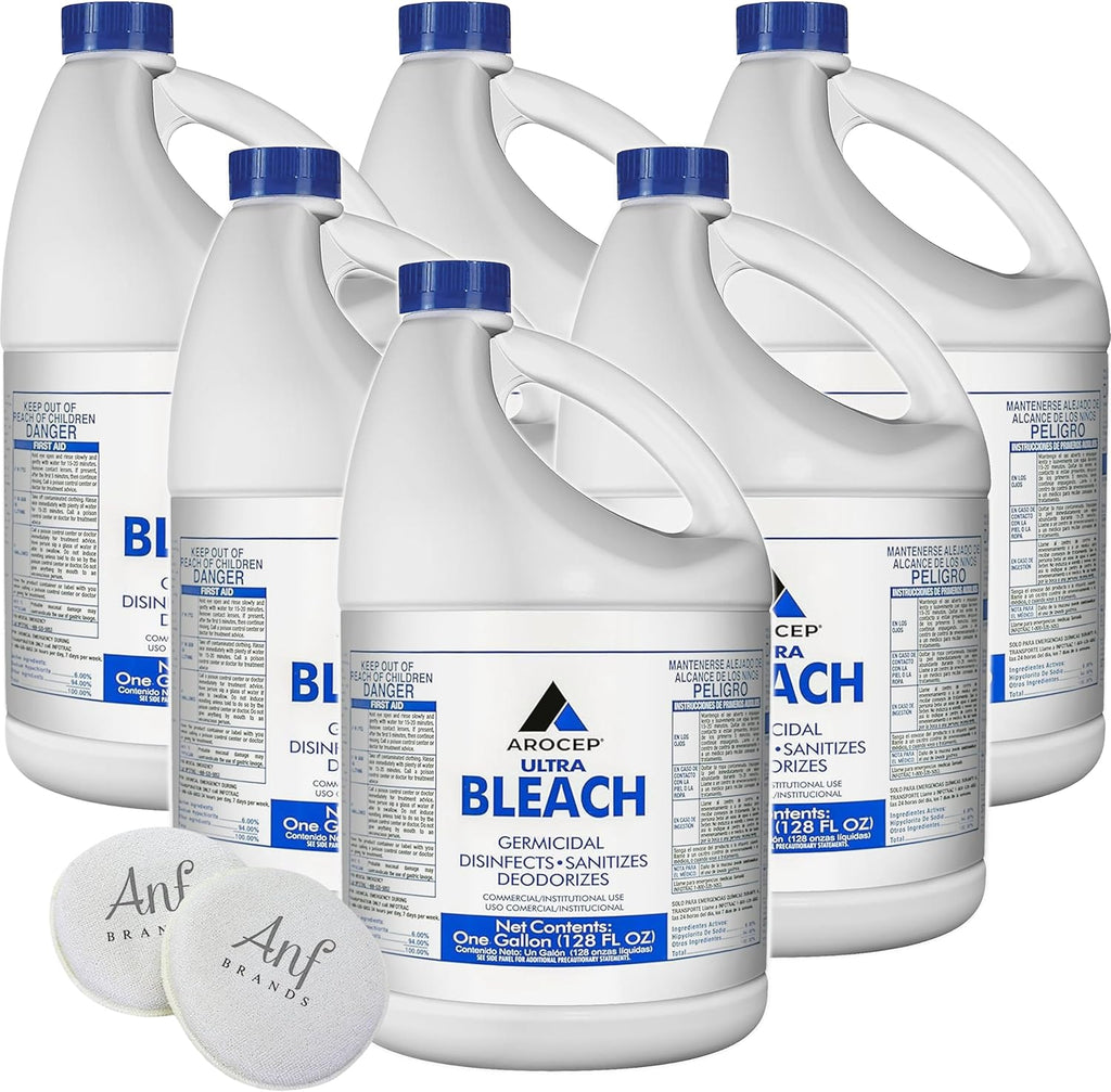 (6 Gallons) - Liquid Chlorine Bleach, for Laundry, Household and Commercial Cleaning, 1 Gallon Jugs
