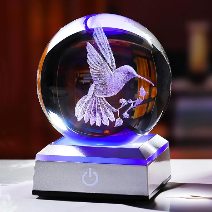 Crystal Ball 3D Engraved Hummingbird by Ornalrist