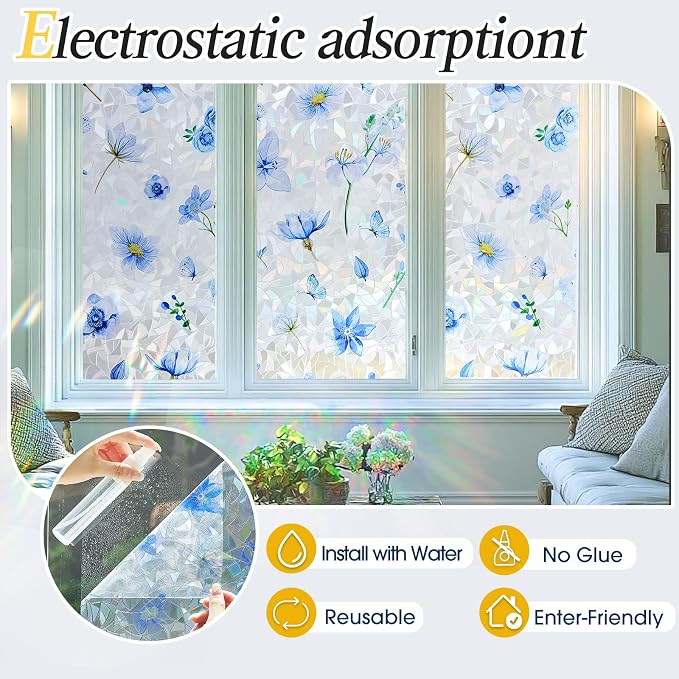 Coavas Stained Glass Window Privacy Film, Rainbow Static Cling Decorative - Image 5