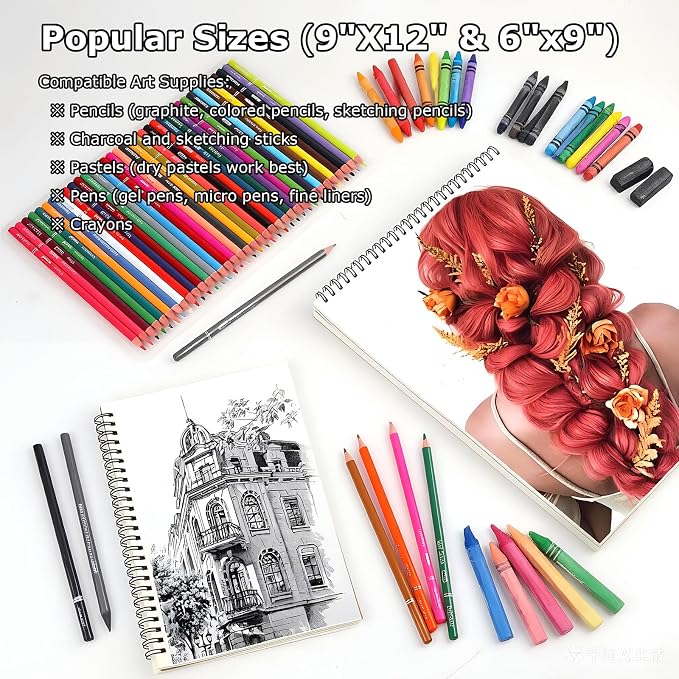 6" x 9" Sketch Book, Spiral Bound Sketch Pad, 50 Sheets 68lb/100gsm Acid-Free - Image 6