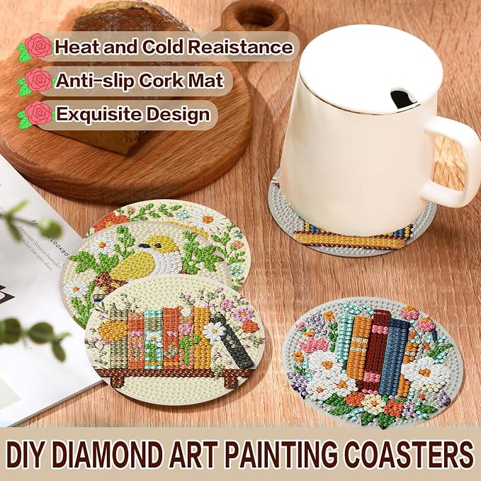 Axquilon 8 Pcs Books Diamond Art Coasters Kit - Image 3