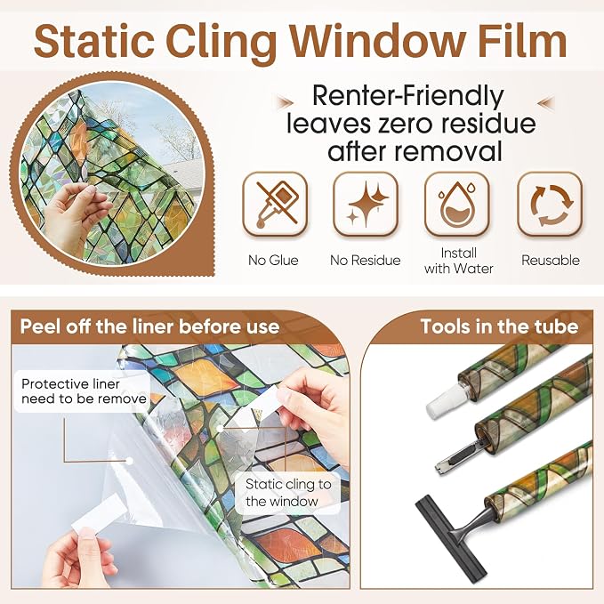 Window Privacy Film, Stained Glass Static Cling Rainbow Stickers 23.6" x - Image 5