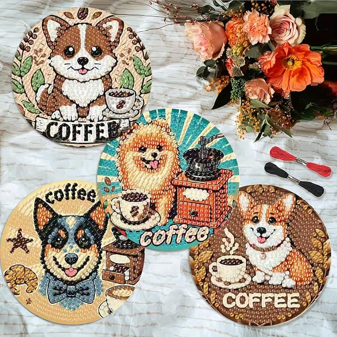 Clendo 8 PCS Coffee Dog Diamond Art Coaster Kits - Image 5