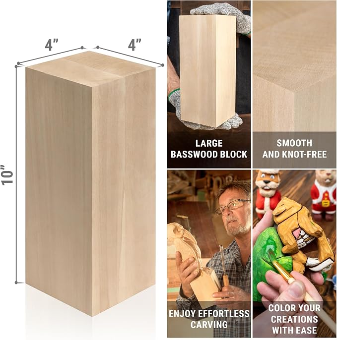 BeaverCraft Basswood Carving Blocks BW1 Large Wooden Block 10x4x4 Inches - Image 2