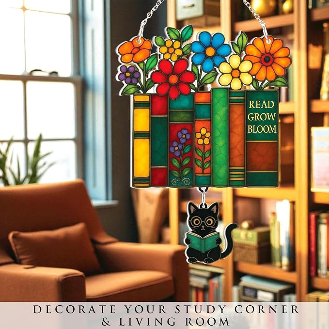 Book Lover Gifts for Mom, Mother’s Day, Faux Stained Glass Book Ornament - Image 6