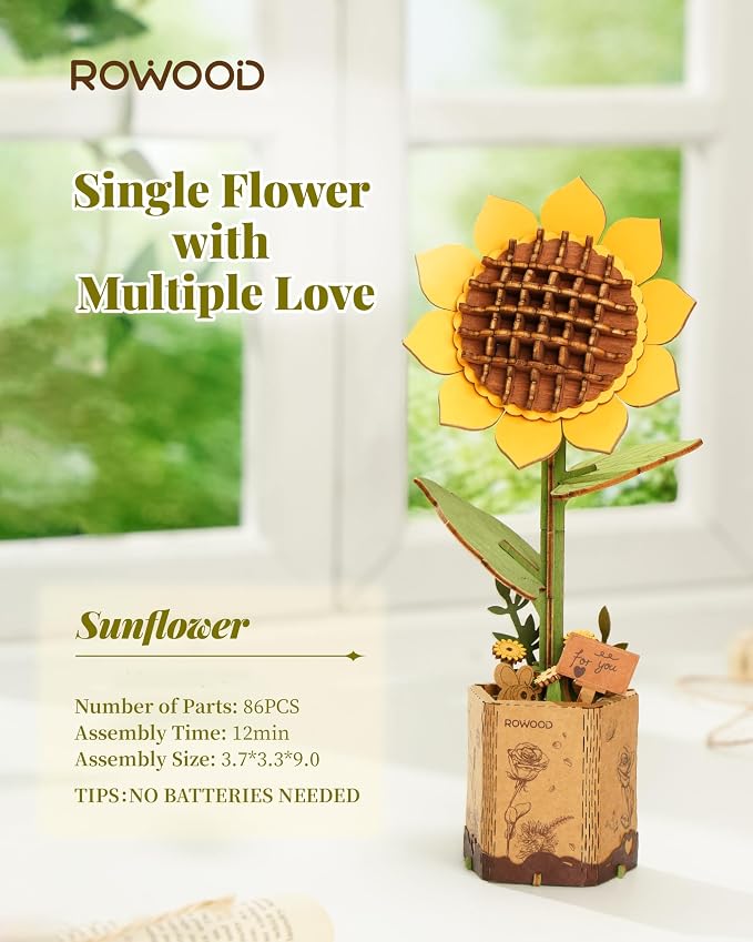 rowood 3D Wooden Puzzles for Adults, Mother's Day DIY Artifical Flower Craft Kit - Image 3