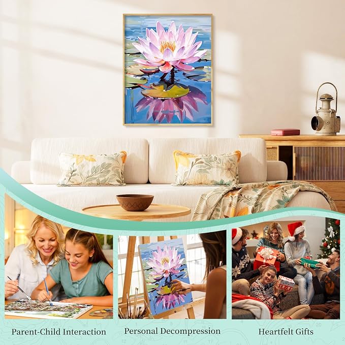 Paint by Numbers Kit for Adults, Lotus DIY Acrylic Painting Kit, 16x20 Inch | - Image 7