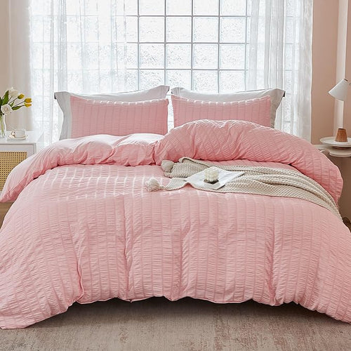 AveLom Blush Pink Seersucker Duvet Cover Set Full Size, 3 Pieces, Ultra Soft by AveLom