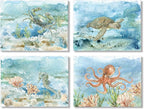 Ocean Wall Decor Sea Turtle Bathroom Wall Art Watercolor Nautical Octopus by JAPOART