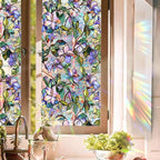 Purple Flower Window Privacy Films, Stained Glass Rainbow Floral Window Sticker by Aomkmi