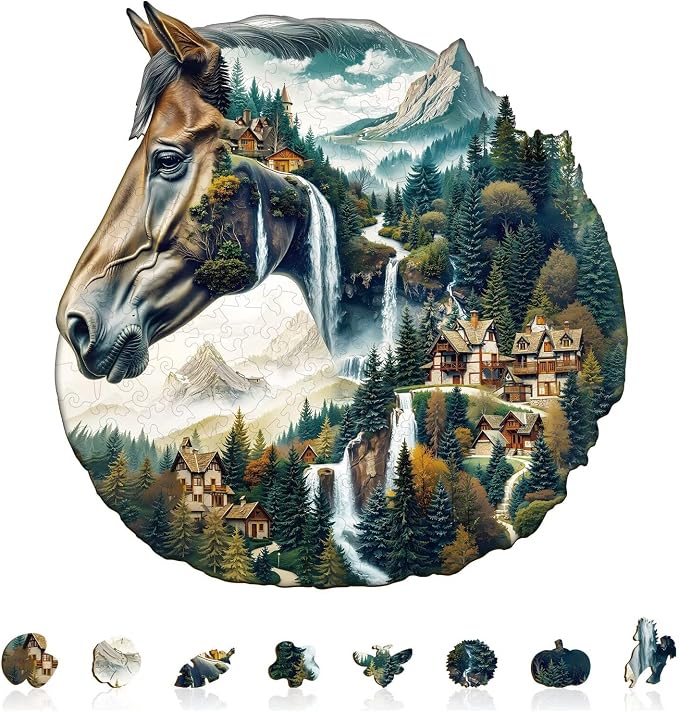 Mountain and River Horse Puzzles Adults Gifts Wooden 190 Pieces 11.4 * 11.1in by Jollitot