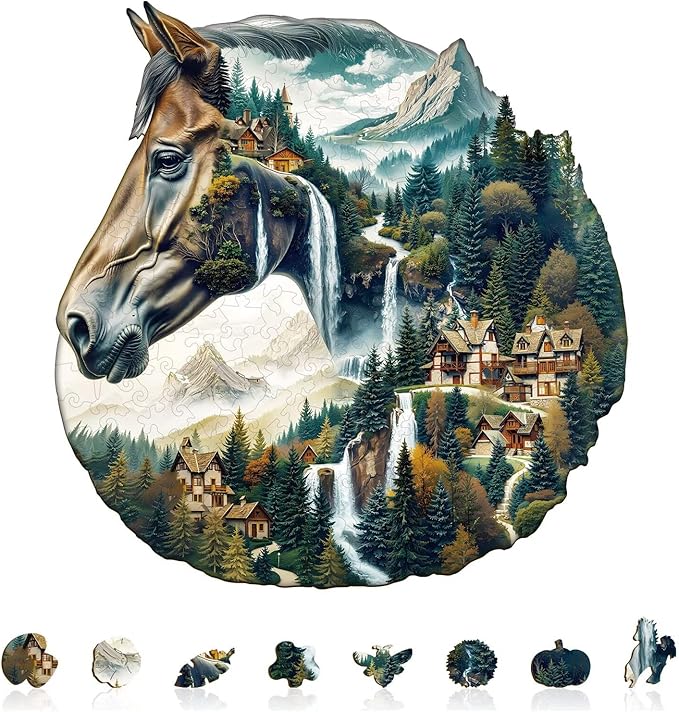 Mountain and River Horse Puzzles Adults Gifts Wooden 260 Pieces 13.4 * 13.0in by Jollitot