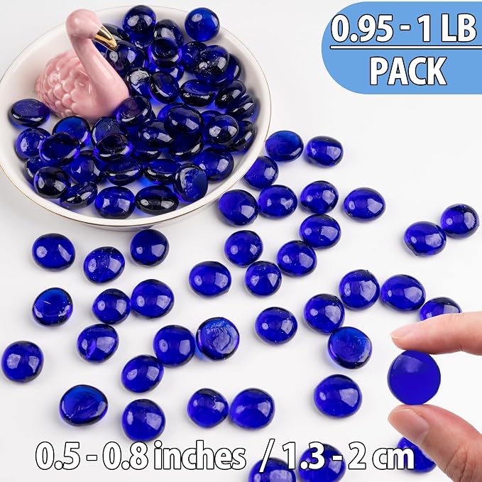 Blue Glass Marbles, 0.97 LB Transparent and Smooth Flat Glass Beads - Image 3