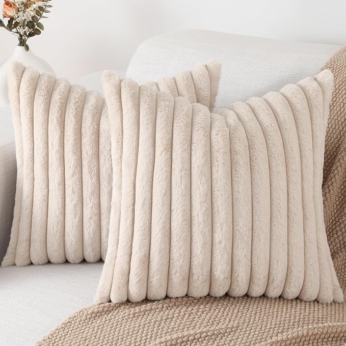 Pallene Faux Fur Plush Throw Pillow Covers 16x16 Set of 2, Luxury Soft Fluffy by PALLENE