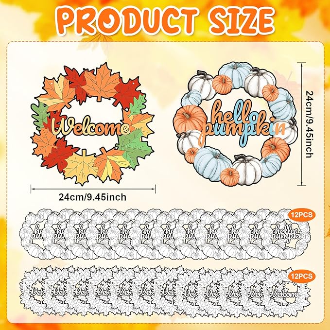 Sereliy 24 Pcs Fall Coloring Wreath Crafts, Color Your Own Thanksgiving Crafts - Image 2