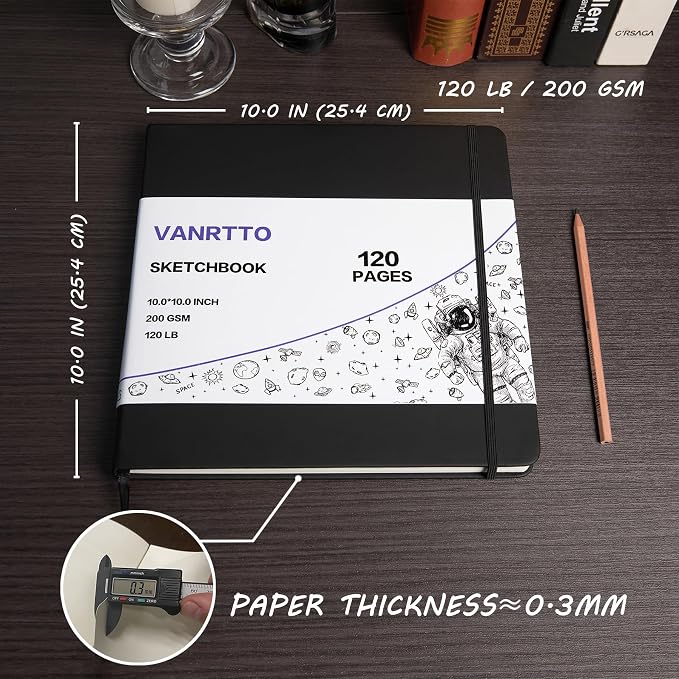 Vanrtto Hardcover Square Sketch Book, Mixed Media Sketchbook 10x10 Inch | - Image 2