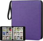 GERMUN 3 Ring 9 Pocket Zipper Card Binder, 720 Double Sided Standard PU Trading by GERMUN
