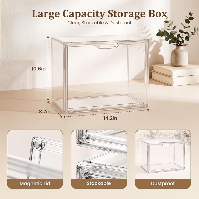 XX-Large Clear Acrylic Display Case, 5 Pack | Extra Large Stackable Storage Bins - Image 2