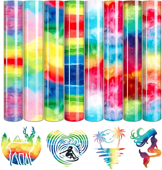 Tintnut Rainbow Watercolor Heat Transfer Vinyl, PU HTV sheets, easy cut & weed by Tintnut