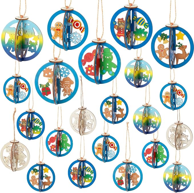 Chunful 72 Pcs DIY Wooden Crafts to Paint Winter Gingerbread Ornaments 3D by Chunful