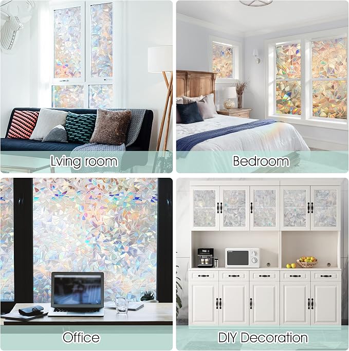 STATINT Stained Glass Window Privacy Film, UV Blocking Window Clings, Rainbow - Image 9