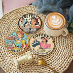 8Pcs Retro Housewife Diamond Art Coasters Kit, Vintage Coffee Diamond Painting - Image 2
