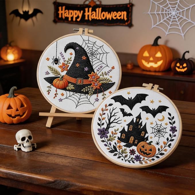 Halloween Embroidery Kit, Pumpkin Cross Stitch Kits, 4 Set Craft Kits - Image 3