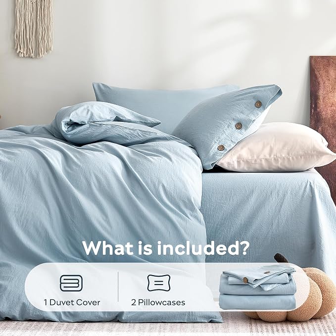JELLYMONI 100% Washed Cotton Duvet Cover King – Soft, Breathable Linen-Look - Image 7