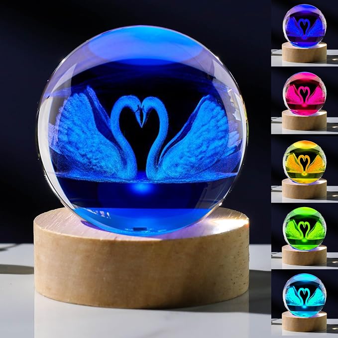 3D Swan Gifts: Crystals Ball 60mm Glass Figurines Decor Items by Unknown