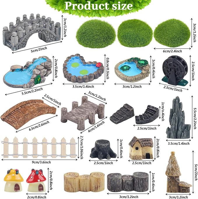 QUOZUO 21 Pcs Fairy Garden Miniatures Accessories Bridge House Landscape Water - Image 2
