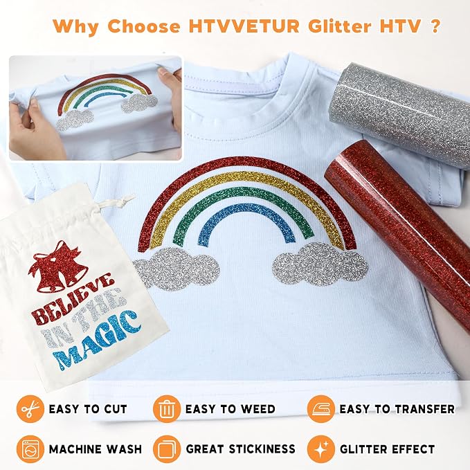 HTVVETUR Glitter Heat Transfer Vinyl - Image 4