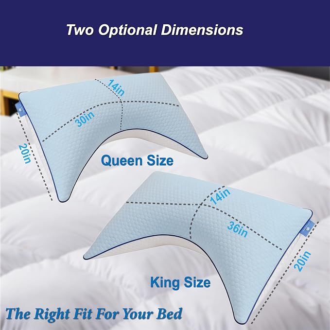 Cooling Pillow Queen Size, Shredded Memory Foam Adjustable Loft, Slow Rebound - Image 7