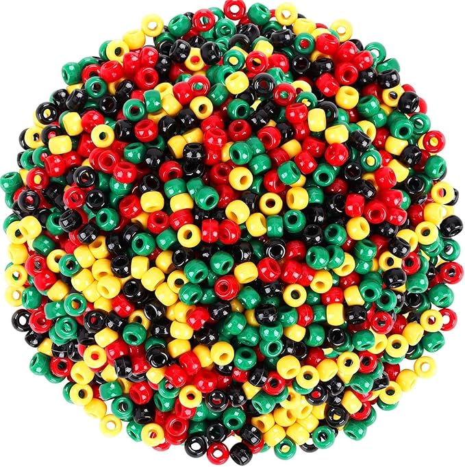 UPINS Red 1200Pcs Yellow Green and Black Pony Beads, Juneteenth Pony Beads by UPINS