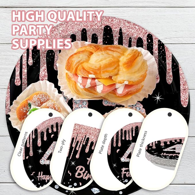 96 Pcs 45th Birthday Party Decorations Rose Gold and Black Happy 45th Birthday - Image 6