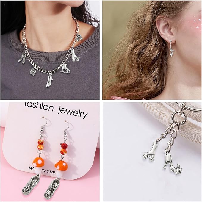 DanLingJewelry 120Pcs 12 Styles Tibetan Style High Heel Shoe Charms Boot Ballet - Image 6