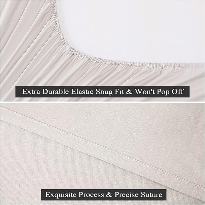 Twin XL Size Fitted Sheet Only Light Beige, 100% Egyptian Cotton 600 Thread - Image 7