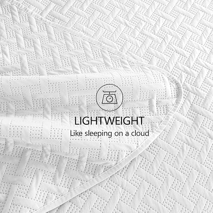 FLYMME Queen Quilt Bedding Set White Lightweight Bedspreads Full Size, Modern - Image 6