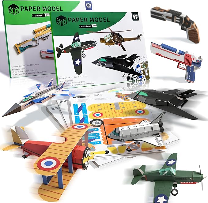 2 Themes in 1, 3D Model Paper Airplane Kits, DIY Origami Kit by Flamax