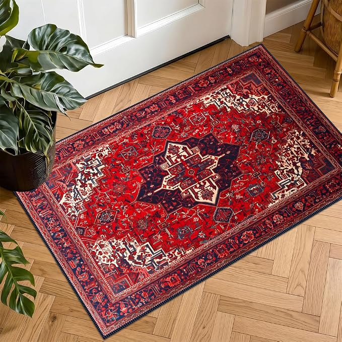 Persian Style Faux Cashmere Non-Slip Rug 15.7x23.6 Inches, Washable Low Pile by KKYEJLQYI