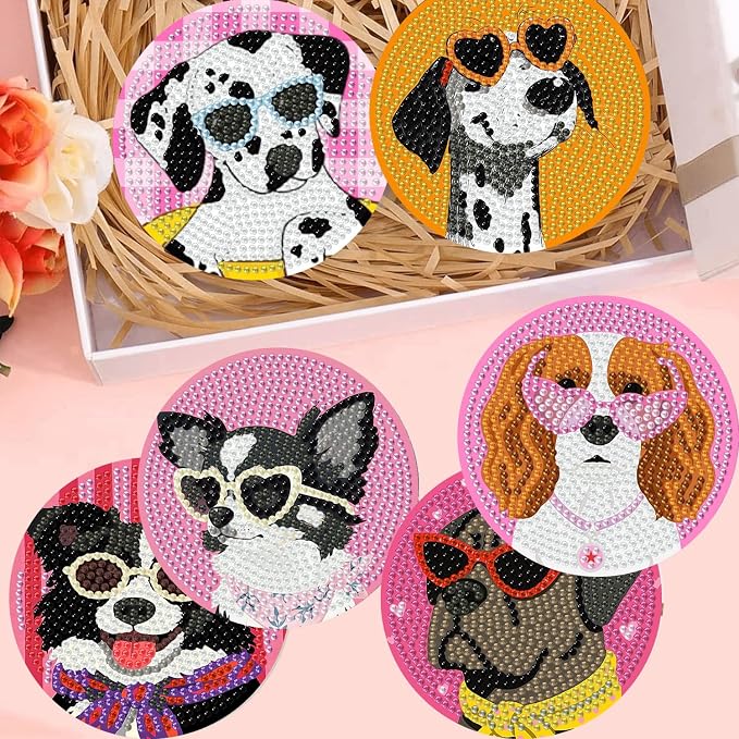 8 Pack Diamond Art Coasters, Funny Dog Diamond Painting Coasters Kits | Dog - Image 7