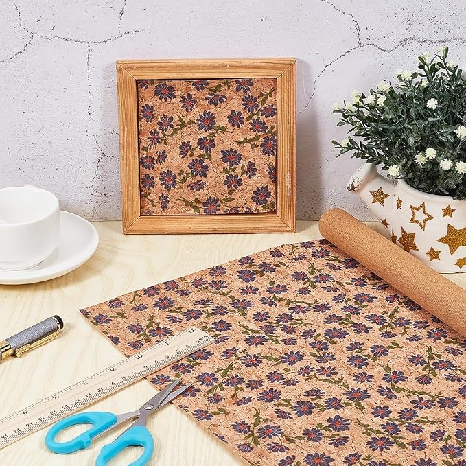 1.51 Yards 12.99 Inch Camel Synthetic Cork Leather Fabrics by the Yard Flowers - Image 4
