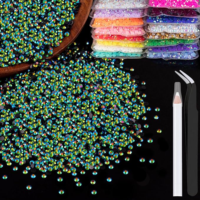 5000pcs 2mm Resin Rhinestones Bulk, Emerald Black AB Flatback Round Jelly by BELLEBOOST