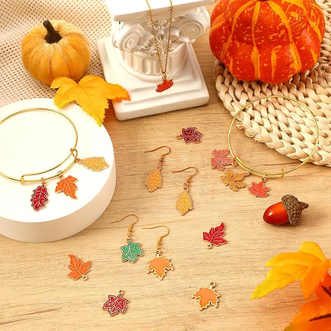 SANNIX 90 Pcs Fall Charms for Jewelry Making, Thanksgiving Fall Leaf Enamel - Image 3