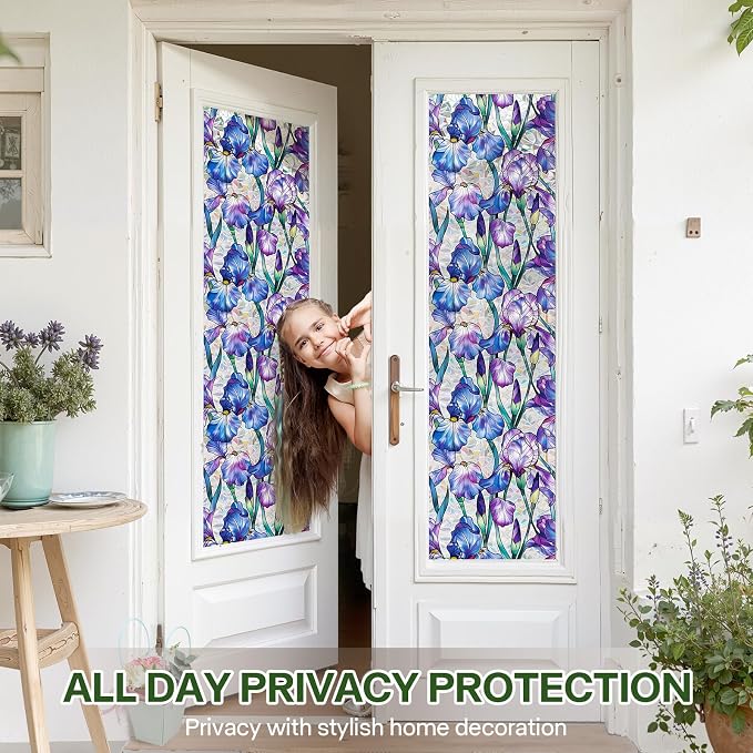 Stained Glass Window Film UV Resistant Window Privacy Film Purple Floral - Image 3