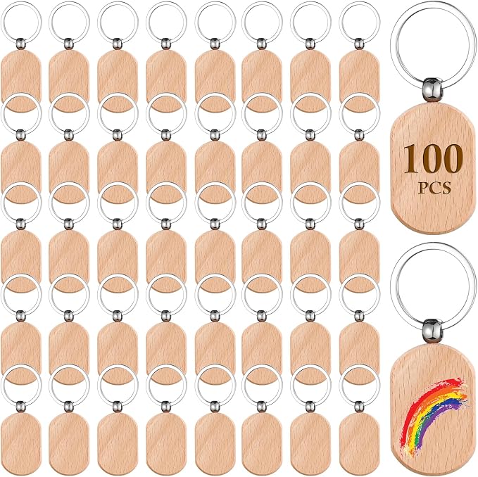 Wooden Keychain Blanks 100 Pcs Wood Key Chain Tags Bulk | Rounded Square by Voittozege