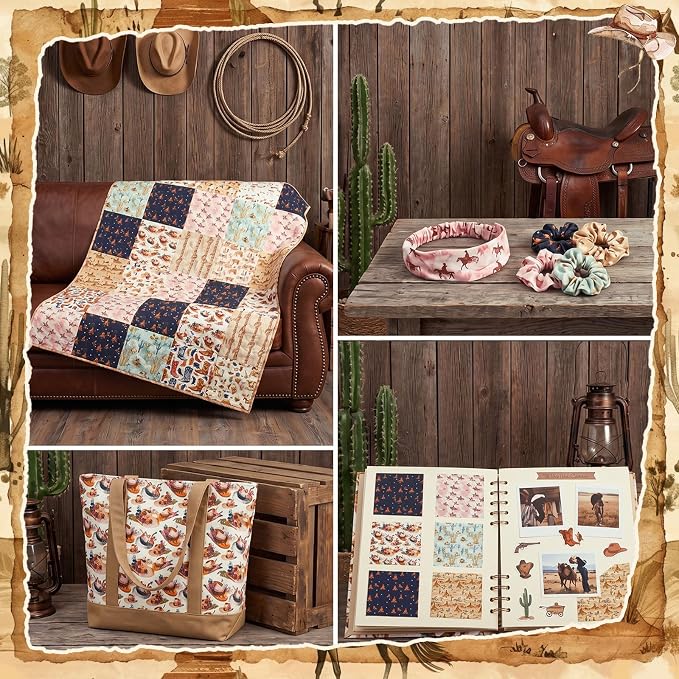 HunnmingRe 20 Pcs 10''x10'' Western Cowboy Quilting Fabric Square Cowboy Hat - Image 6