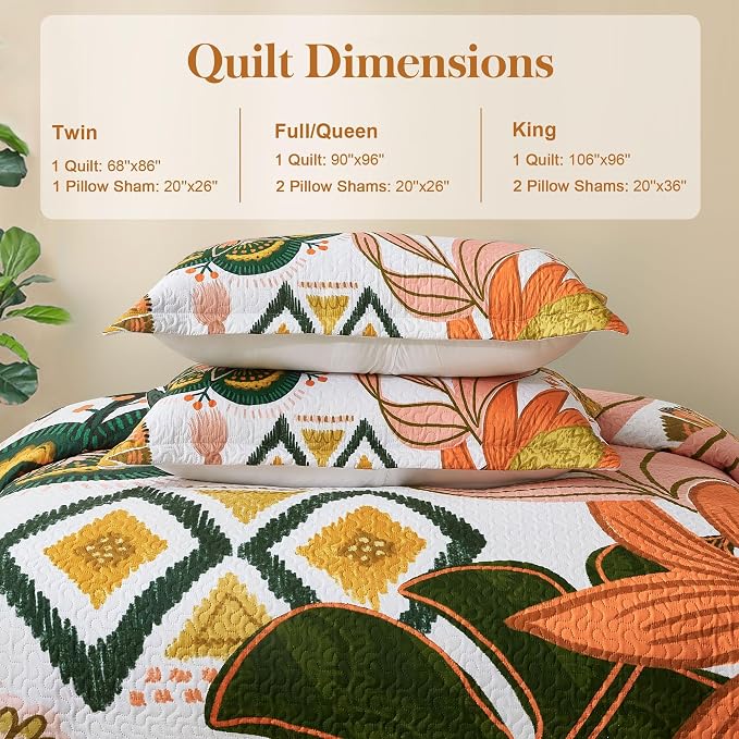 Tyrot 3 Piece Boho Floral Full/Queen Quilt Sets Farmhouse Botanical Reversible - Image 6